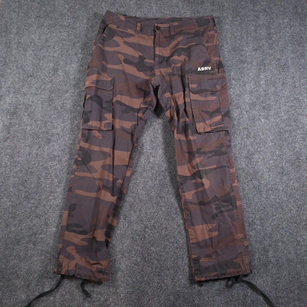 ASRV Cargo Pants Mens M (33x28) Brown Camo Ripstop Utility Drawstring